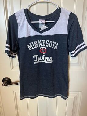 MLB Minnesota Twins Navy and White V-Neck Fan Tee
